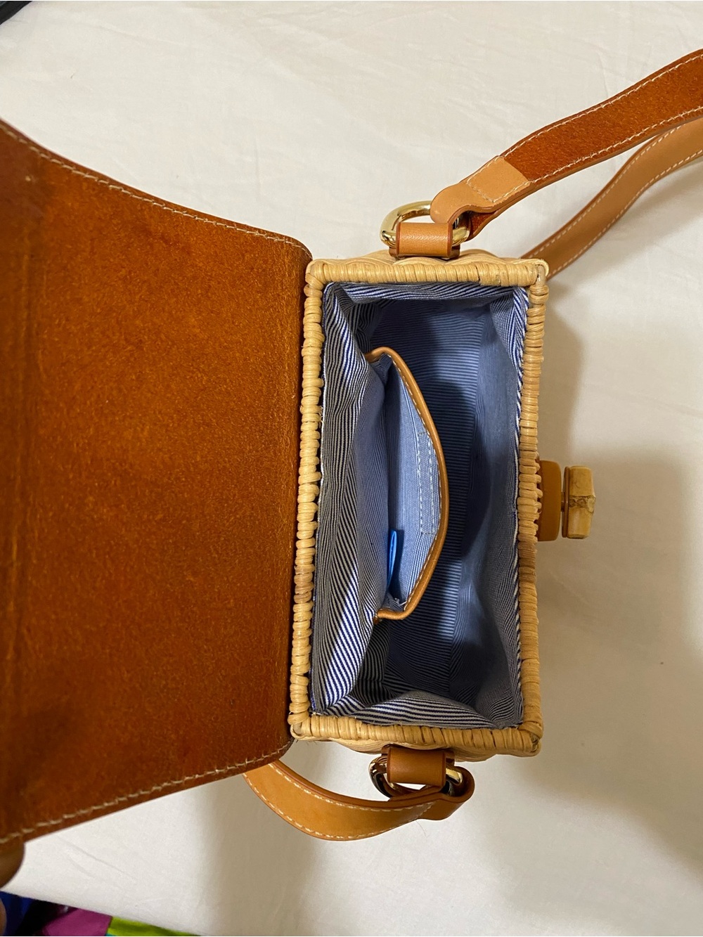 J. McLaughlin Leather and Woven Saddle crossbody Bag Size 3x7x8 - Picture 5 of 15